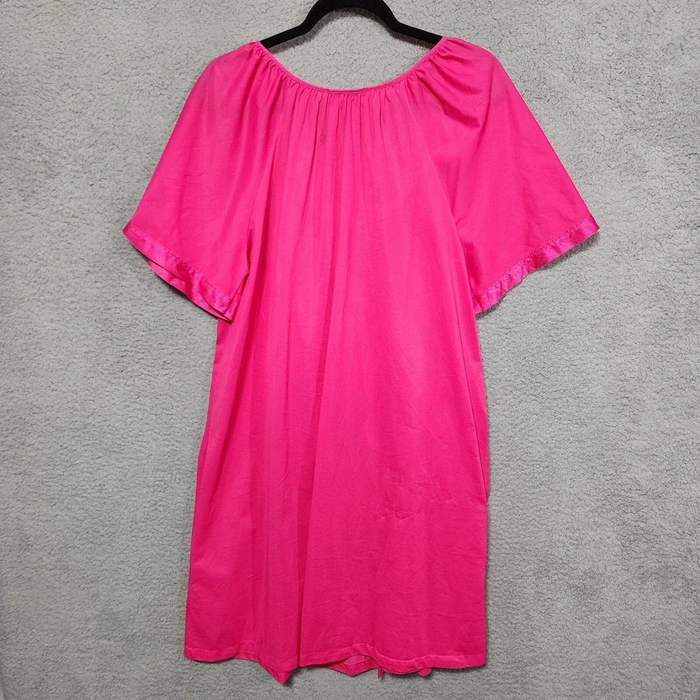 Kelly Reed Womens Pajama Nightgown Bright Pink Nylon‎ Embroidery Size L/XL ?
